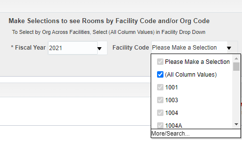 All column values choice for facility codes