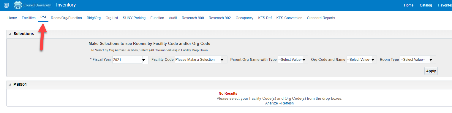 The PSI report is on the menu in Oracle Analytics