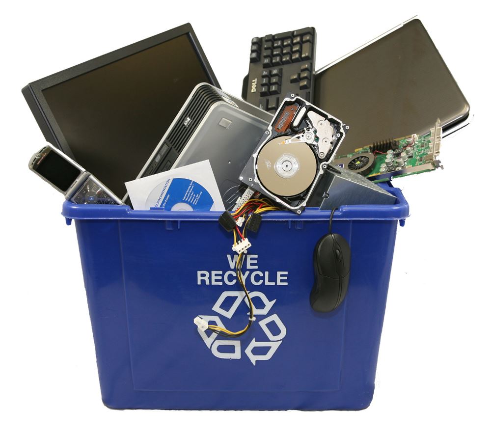 Recycle bin filled with electronics