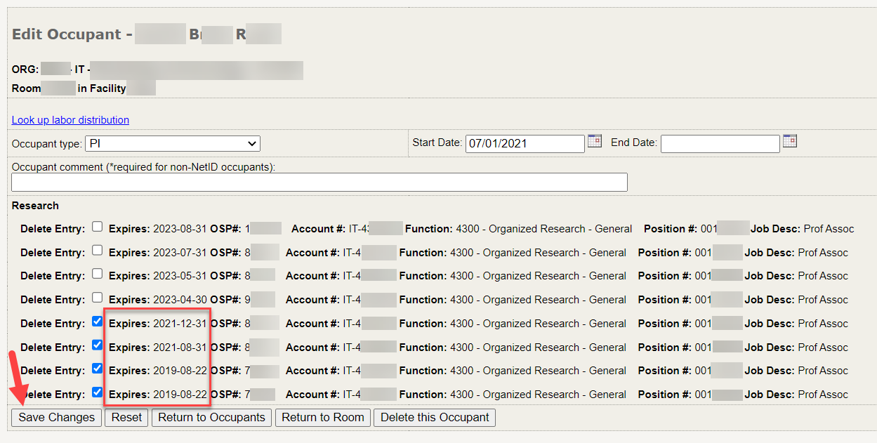 Select the checkbox next to expired grants and click save.