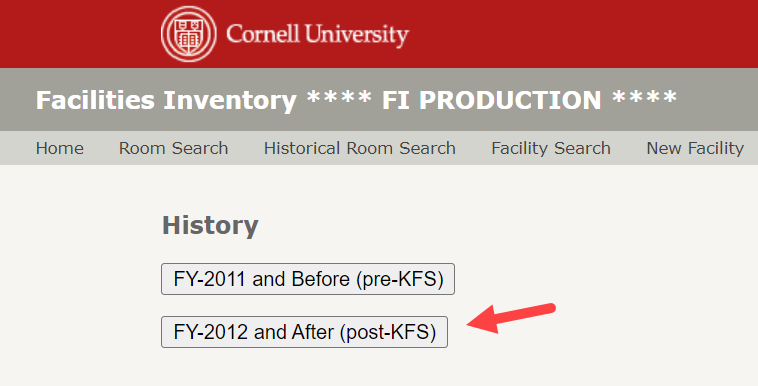 Facilities Inventory Historical Room Search Date Range