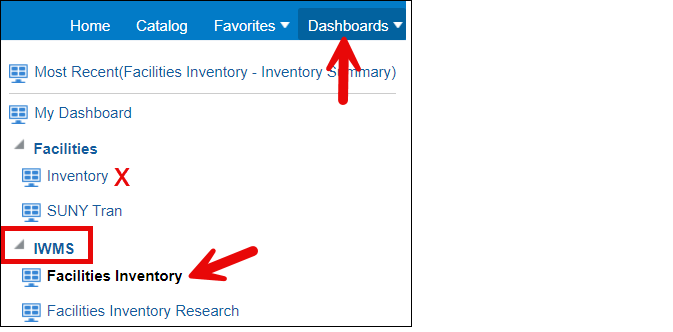 Facililites Inventory OAS Reports Dashboard Options