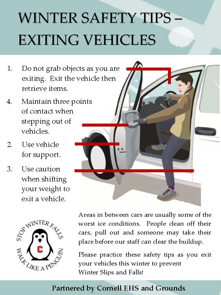 Image of person exiting vehicle surrounded by safe tips for exiting a vehicle