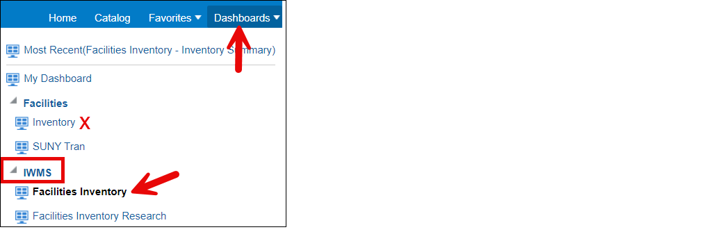 Dashboard option for IWMS and Facilities Inventory subject area