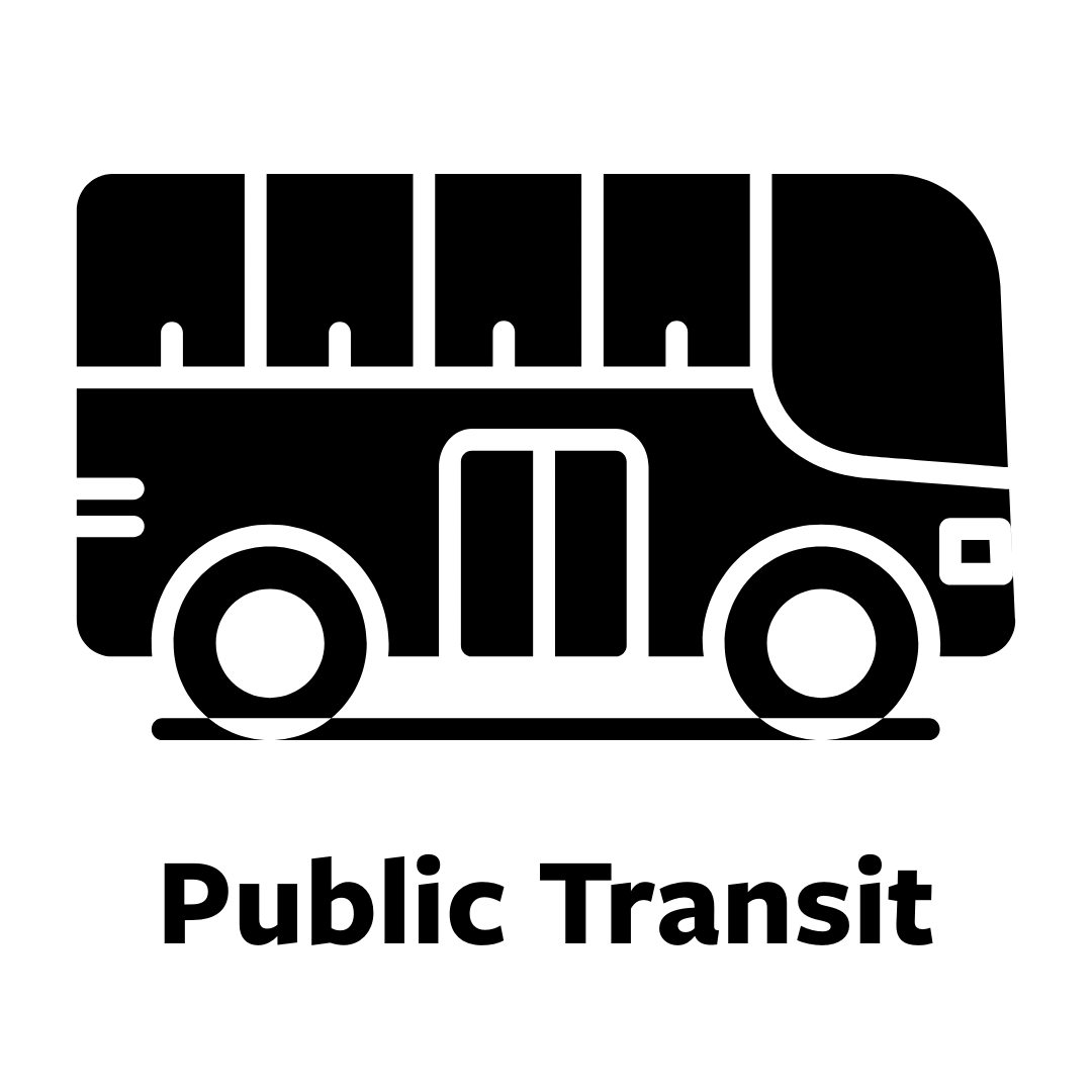 graphic of a bus with the words "public transit" beneath it