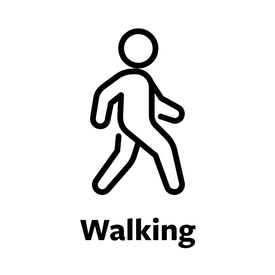 graphic of person walking with the word "walking" beneath it