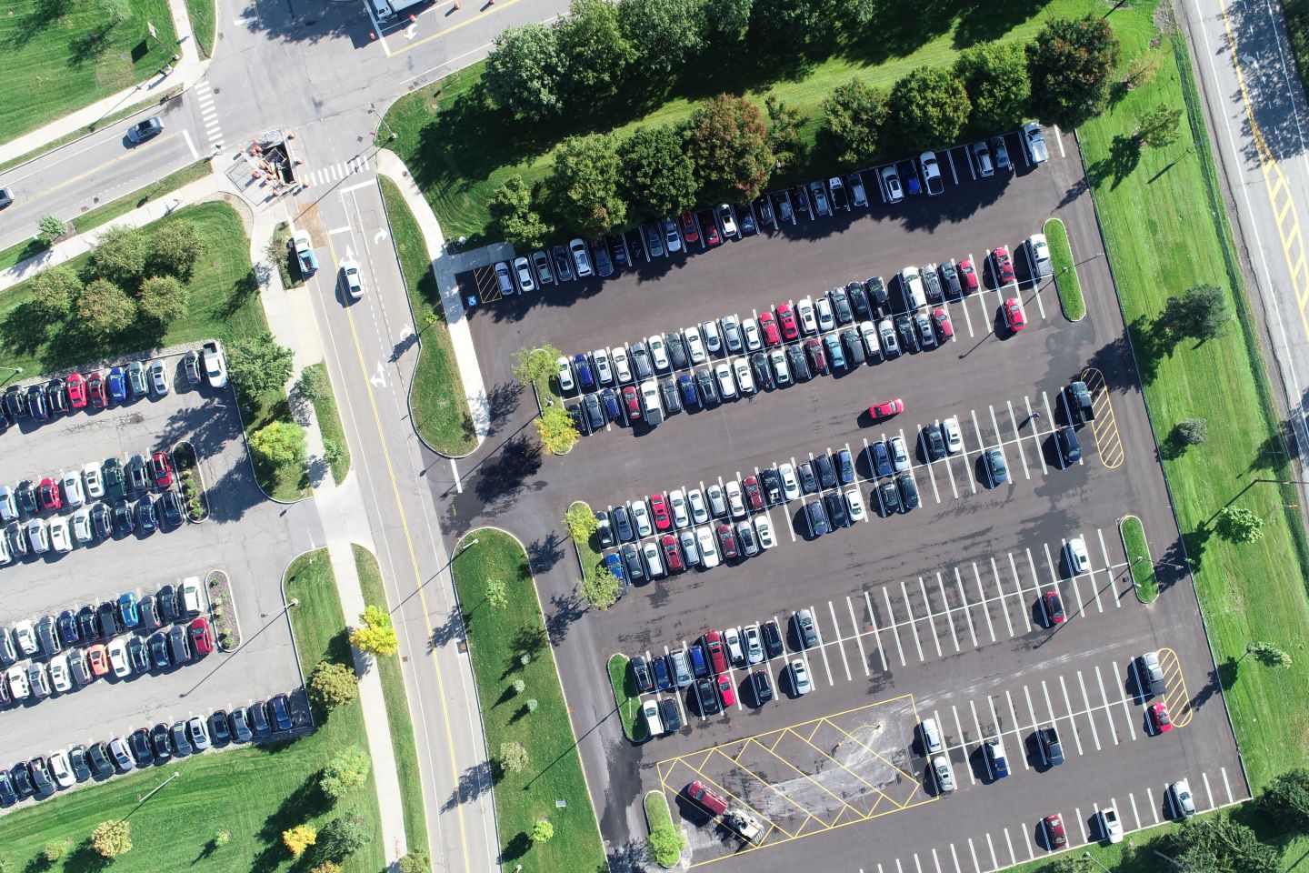 aerial photograph of a parking lot