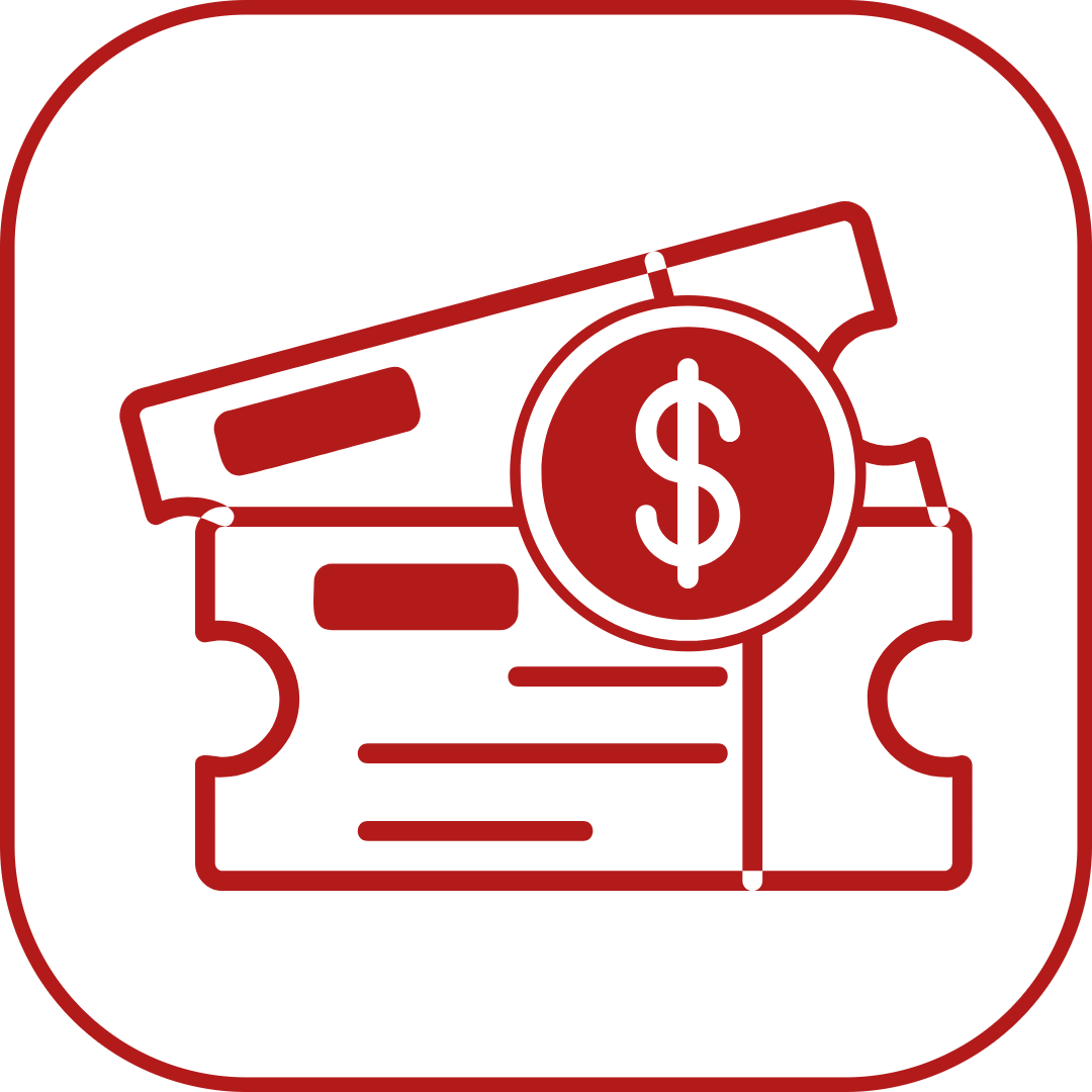 graphic of tickets and dollar sign in Cornell red