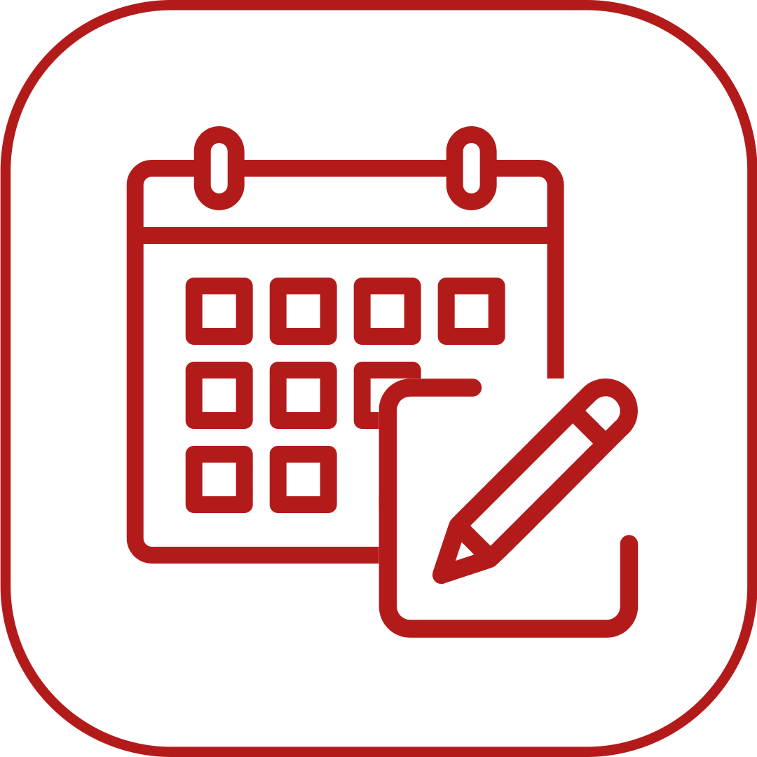 graphic of a calendar and pencil icon in Cornell red