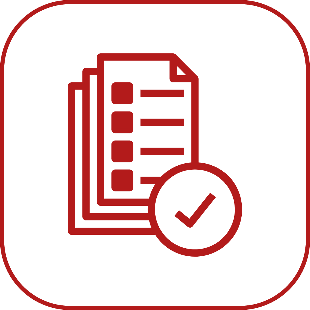 graphic of papers with checkmark in Cornell red