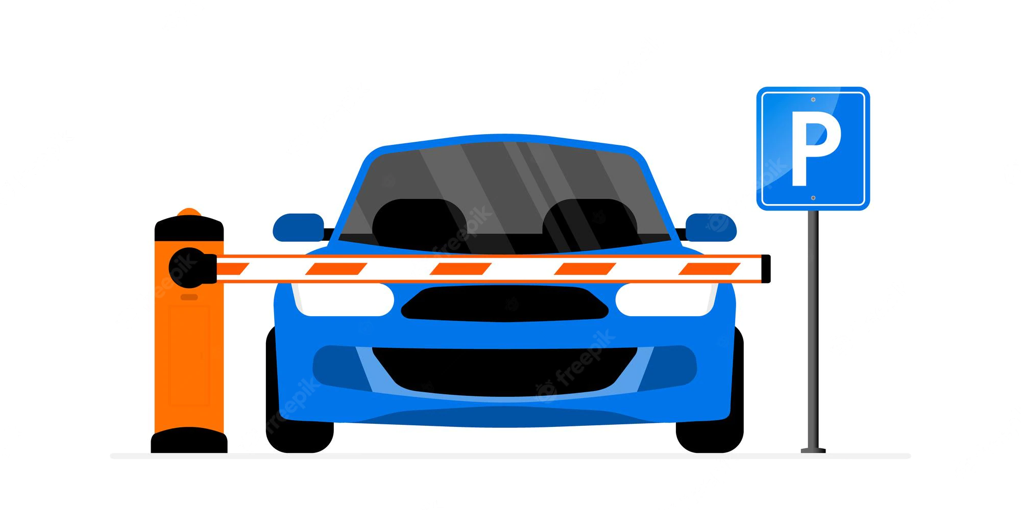 Blue vehicle behind a parking gate
