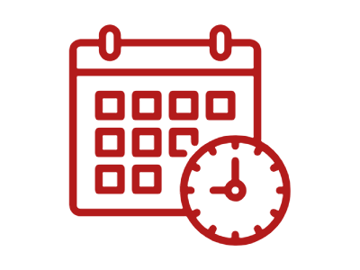 red graphic of a calendar and clock