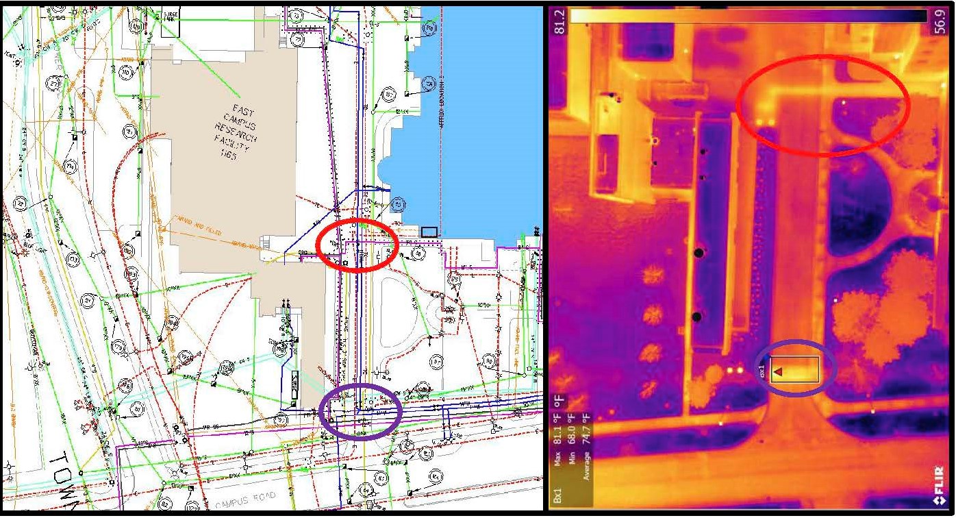 utilities map and infrared map of the vet school