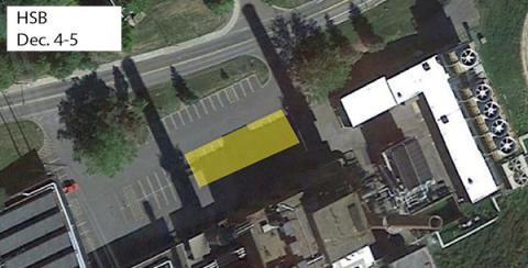 HSB parking lot highlighted area shows parking spaces impacted by project