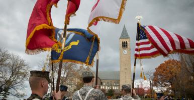 ROTC holding flags on Ho Plaza