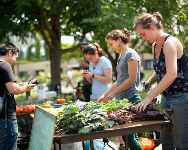 Students selling produce on campus